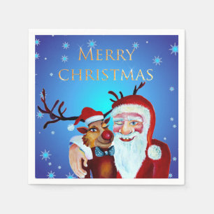 Guardanapo De Papel Aquarela Papai Noel Mágico Sorria Rudolph