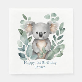 Guardanapo De Papel Aquarela Personalizada Koala Bear Aniversário