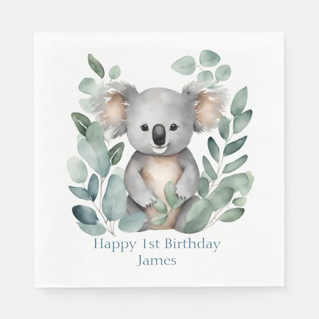 Guardanapo De Papel Aquarela Personalizada Koala Bear Aniversário (Frente)