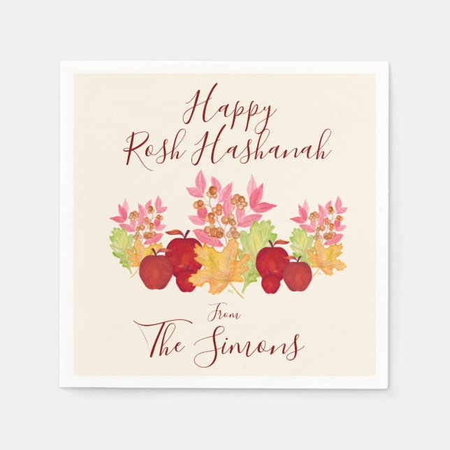 Guardanapo De Papel Aquarela Pintada Deixa Maçãs Rosh Hashanah (Frente)