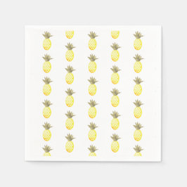 Guardanapo De Papel Aquarela Repetição de Abacaxi em Folha Dourada Tro
