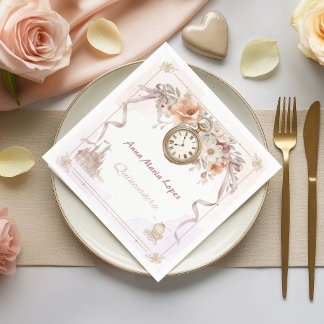 Guardanapo De Papel Aquarela rosa claro tema Cinderela quinceanera
