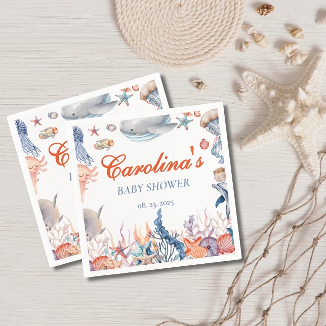 Guardanapo De Papel Aquarela sob o chá de fraldas do mar (Criador carregado)