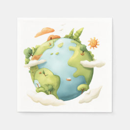 Guardanapo De Papel Aquarela Terra - Cartoon Terra com Elemen Natureza