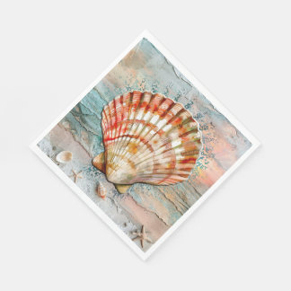 Guardanapo De Papel Aquarela Tranquila de Água do Mar com Pêssego e La