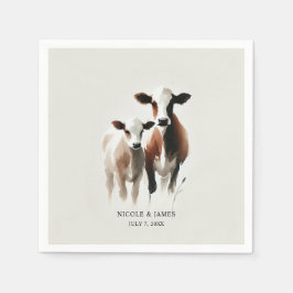 Guardanapo De Papel Aquarela Vacas Casamento Rústico Minimal