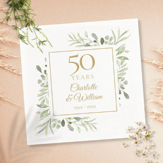 Guardanapo De Papel Aquarela Verde Elegante Dourado 50º Aniversário
