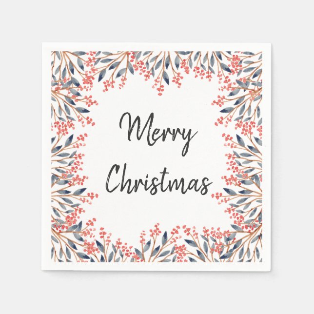 Guardanapo De Papel Aquarela Vermelho Festa de Fim de Ano Inverno Frut (Frente)