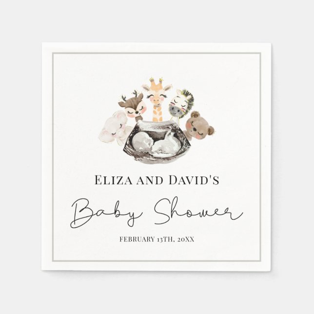 Guardanapo De Papel Aquarelas Animais Falham Chá de fraldas Dourado mo (Frente)