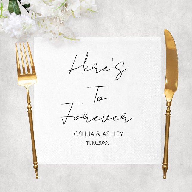 Guardanapo De Papel Aqui está o Forever Script de Casamento Elegante (Here's To Forever Script Elegant Wedding Napkins
)