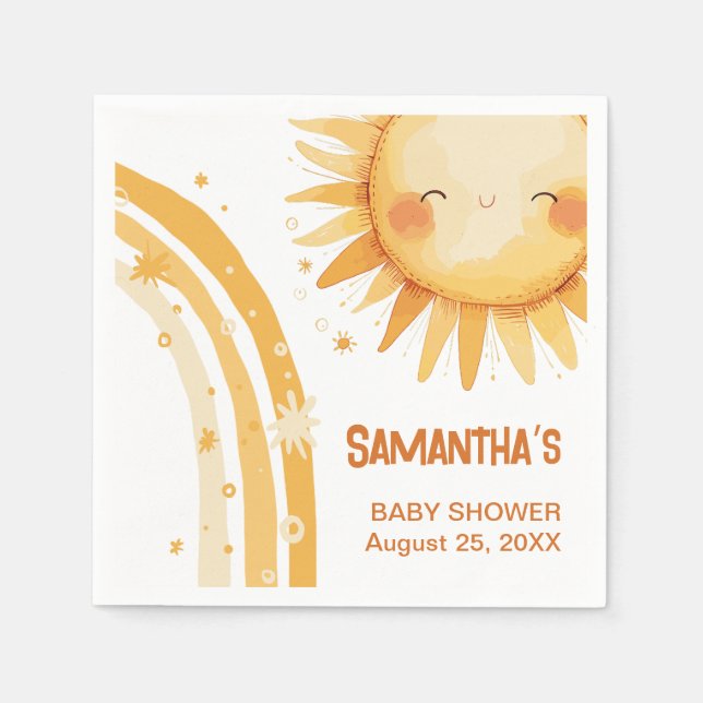 Guardanapo De Papel Aqui vem a placa de gabinete do chá de fraldas Sun (Frente)