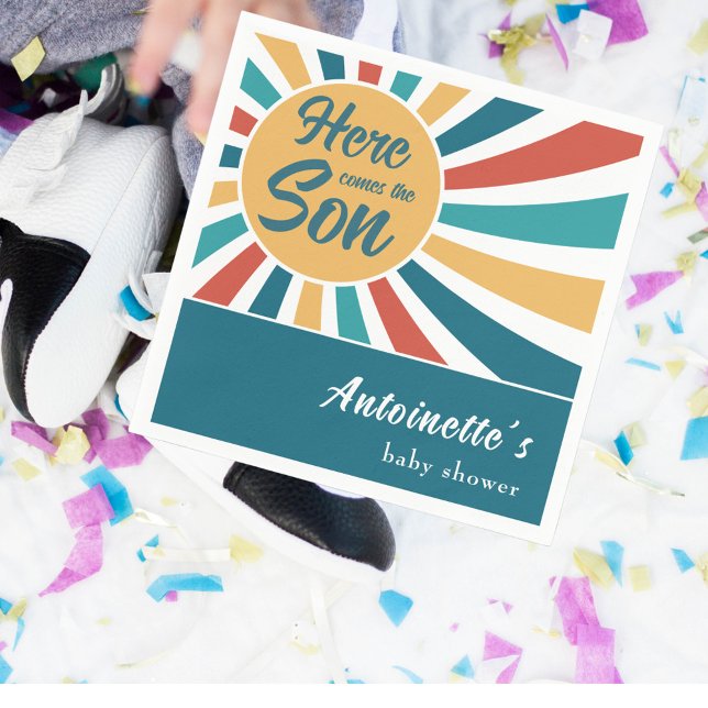 Guardanapo De Papel Aqui vem o Chá de fraldas Sun Retro Son (Criador carregado)