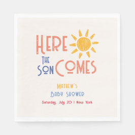 Guardanapo De Papel Aqui Vem O Filho Chá de fraldas Retrosolar Mínimo