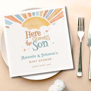 Guardanapo De Papel Aqui Vem o Filho Churrasco de Bebê Menino Sol