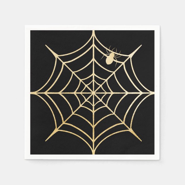 Guardanapo De Papel Aranha e Aranha do Halloween Preta e Dourada (Frente)