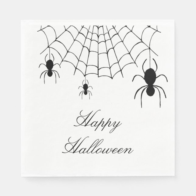 Guardanapo De Papel Aranhas do Halloween Espantam Preto Branco (Frente)
