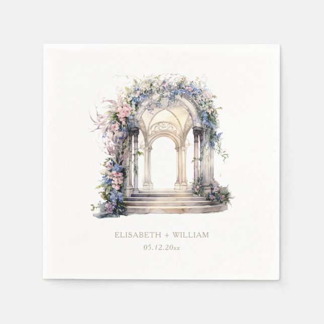 Guardanapo De Papel Arca Floral de Casamento de Aquarela Personalizada (Frente)