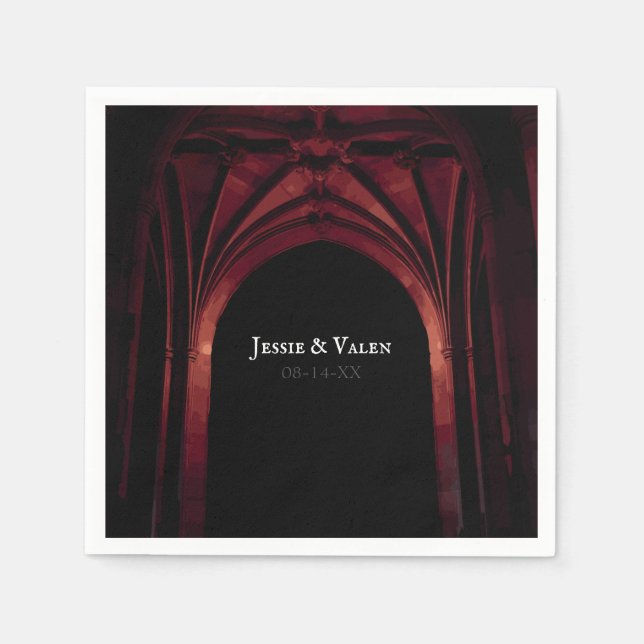 Guardanapo De Papel Arca Gótica Casamento Elegante Vermelho Negro Negr (Frente)