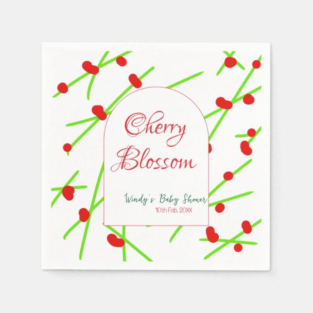 Guardanapo De Papel Arch shape cherry blossom red green baby shower na (Frente)