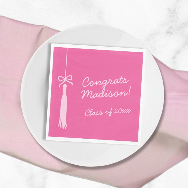 Guardanapo De Papel Arco Coquette Formando Tassel Pink 2025 Graduação (Coquette Bow Grad Tassel Pink 2025 Graduation Napkins)