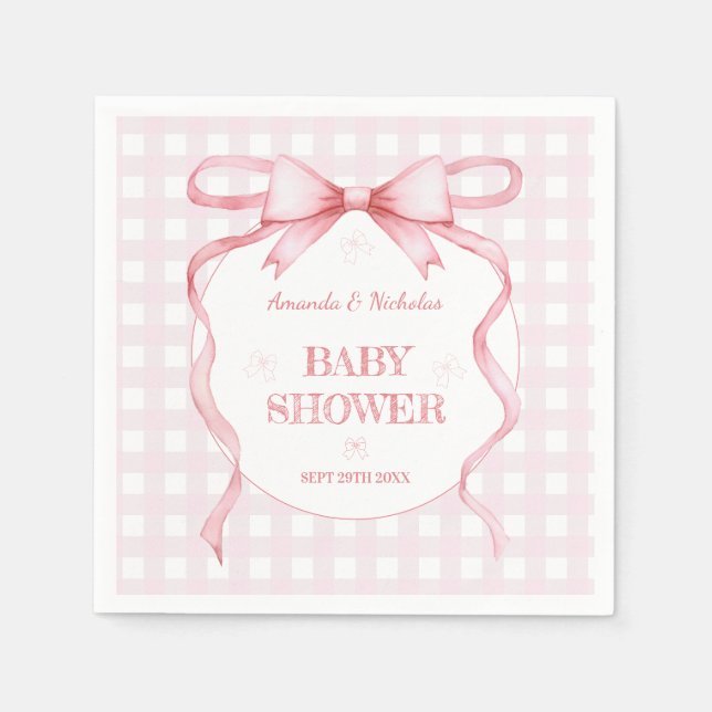 Guardanapo De Papel Arco de Aquarela Rosa Brilhante Gingham Baby Girl  (Frente)