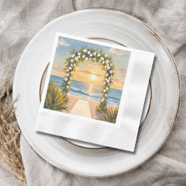 Guardanapo De Papel Arco de Casamento na Praia Floral Aquarela