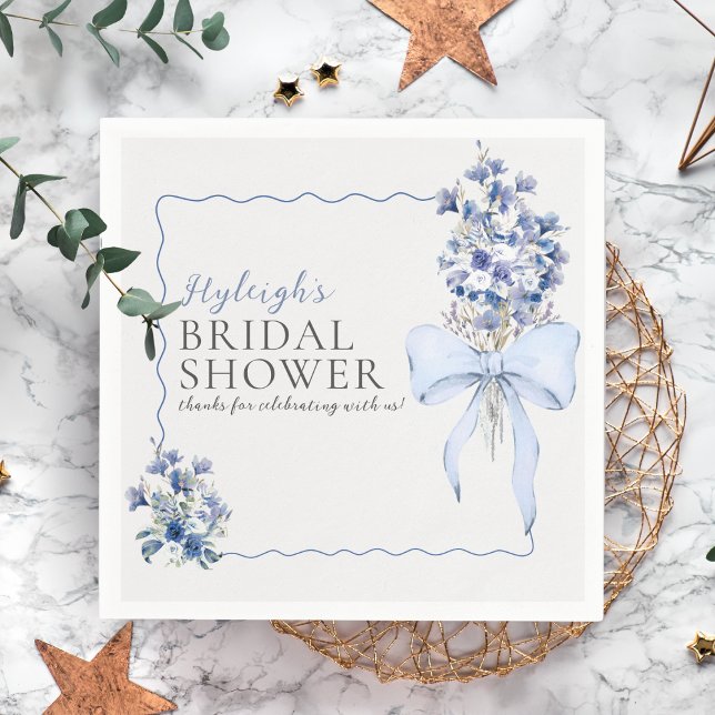 Guardanapo De Papel Arco de Fita Azul Romântico Dusty Personalizado (Criador carregado)