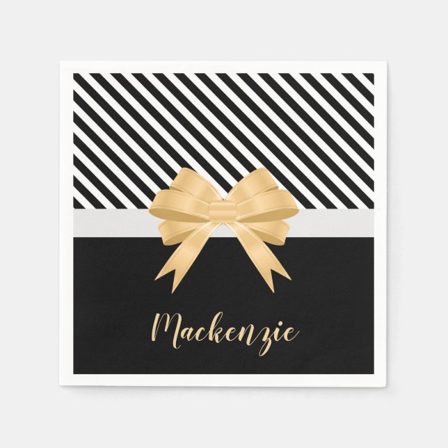 Guardanapo De Papel Arco de Goldem Black White Strips (Frente)