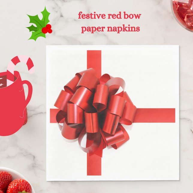 Guardanapo De Papel Arco de Natal Vermelho Festivo Elegante no Glam Br (Festive red bow paper napkins to adorn your holiday table)