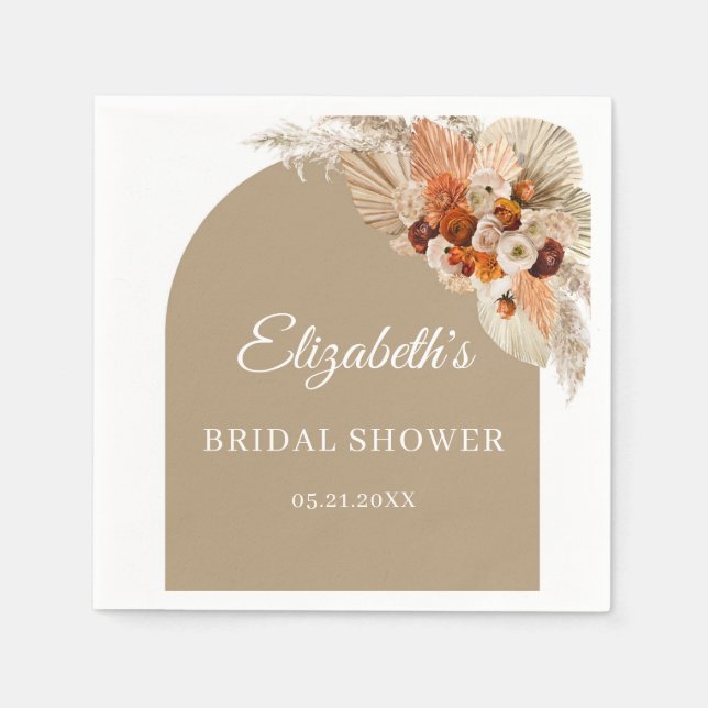 Guardanapo De Papel Arco do boho pampas terracotta laranja queimado (Frente)