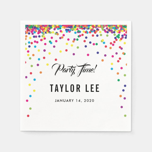Guardanapo De Papel Arco-íris confetti borrifa festa de aniversário (Frente)