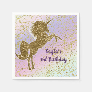 Guardanapo De Papel Arco-íris Pastel Dourado Glitter Unicórnio Estrela