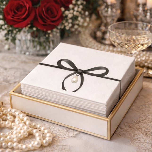 Guardanapo De Papel Arco Preto Com Pérola Chuveiro De Noiva No Estilo  (Black Bow With Pearl Old Money Style Bridal Shower Napkins!)