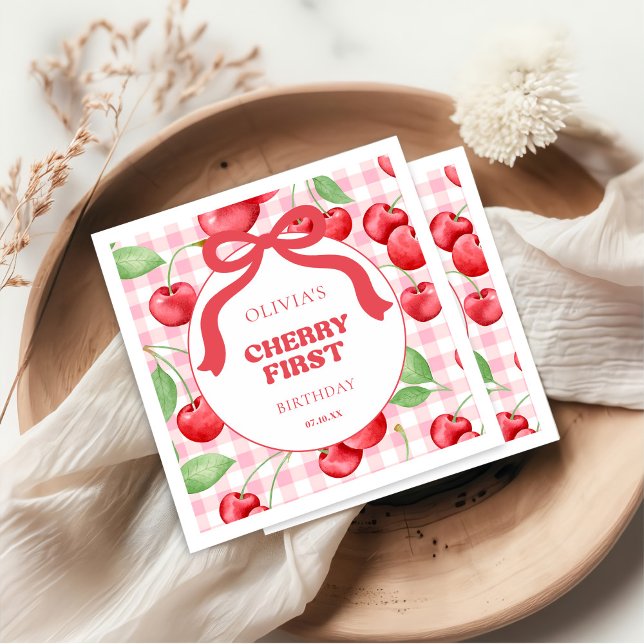 Guardanapo De Papel Arco Red Coquette Cherry First Festa de aniversári (Criador carregado)