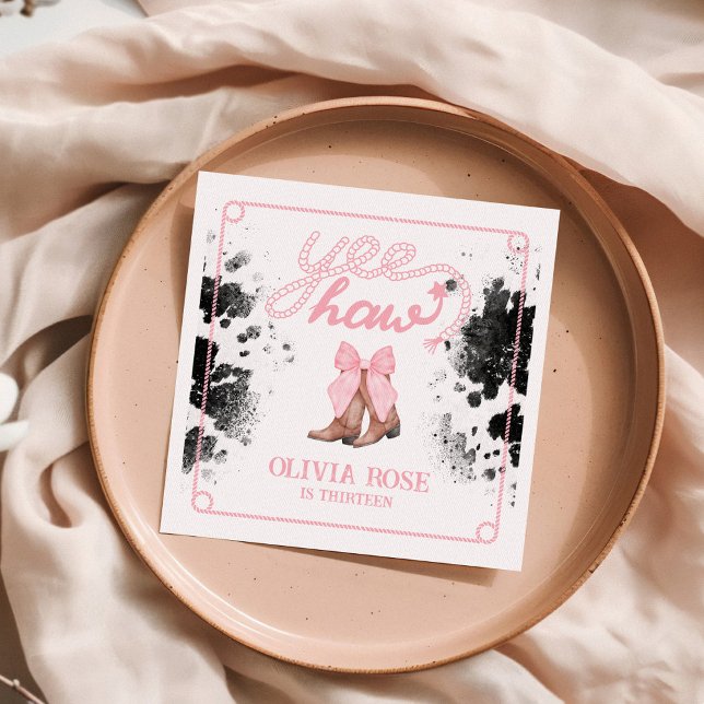 Guardanapo De Papel Arco Rosa e Cowgirl Boots Coquette Western Birday (Criador carregado)