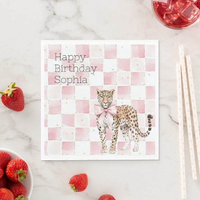 Guardanapo De Papel Arco rosa-leopardo quadra de aniversário (Insitu)