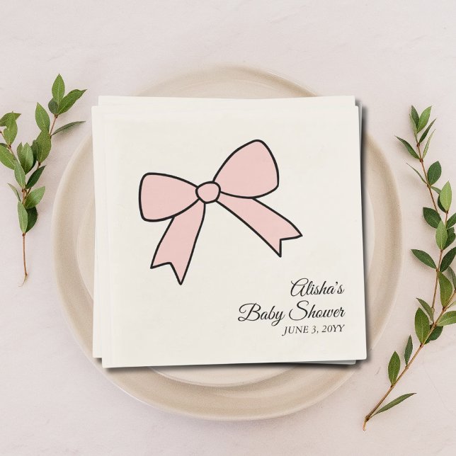 Guardanapo De Papel Arco rosa personalizado Chá de fraldas cinza Napki (Personalized Pink Bow Girly Baby Shower Napkins)