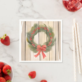 Guardanapo De Papel Arco Vermelho de Wreath de Natal | Pine Watercolor