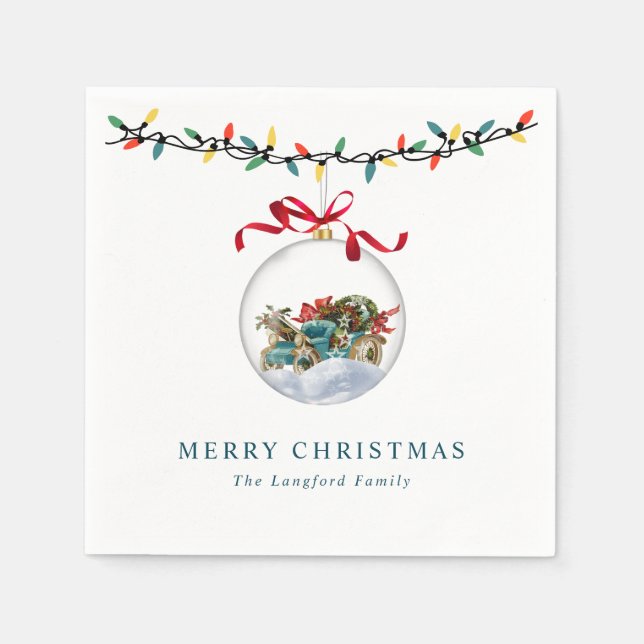 Guardanapo De Papel Arco Vermelho Elegante Feliz Natal (Frente)