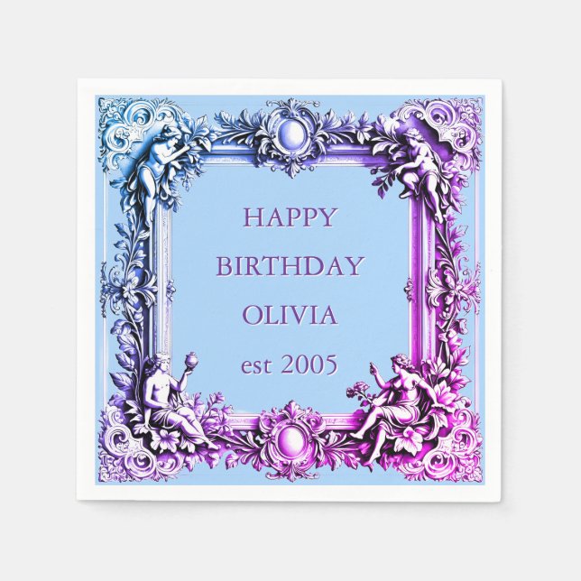 Guardanapo De Papel Armação de Rolagem Vitoriana Personalizada, Azul e (Frente)