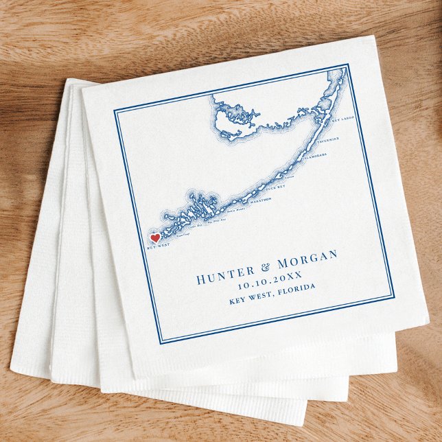 Guardanapo De Papel Armamento Azul de Marinho Elegante do Mapa FL Ocid (Key West FL Map Wedding Napkins for an elegant navy blue destination wedding by Coastal Map Designs)