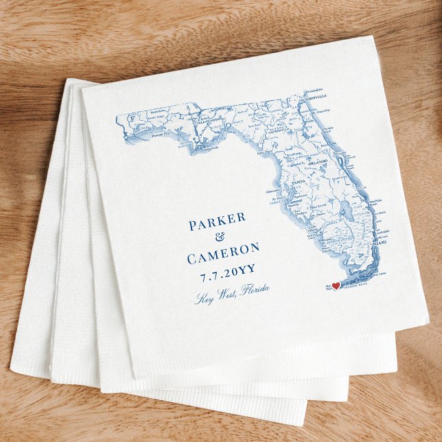 Guardanapo De Papel Armamento Elegante do Mapa Oeste da Flórida (These Key West Florida map napkins are perfect for your island destination wedding)