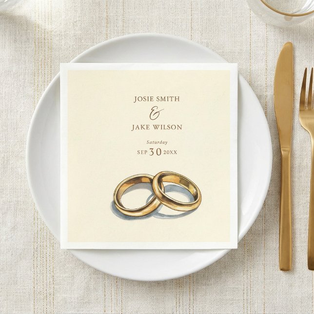 Guardanapo De Papel Aro de casamento em papel toalha (Gold wedding rings Paper Napkin.)