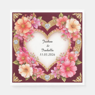 Guardanapo De Papel Arranjo Floral em Formato de Coração