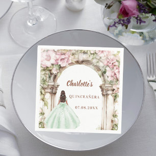 Guardanapo De Papel Arranjo floral rosa arco vestido verde almoço Quin