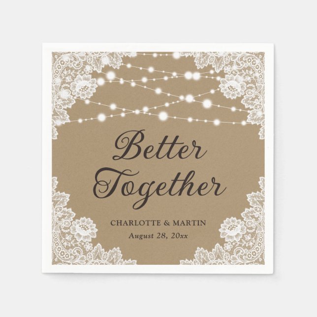 Guardanapo De Papel Arranjo Rustic Kraft Paper Lace String Lights (Frente)