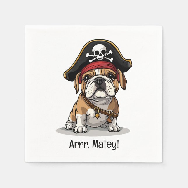 Guardanapo De Papel Arrr Matey Pirate English Bulldog Skull Crossbones (Frente)