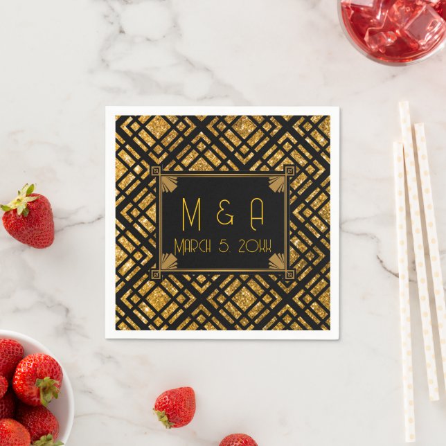 Guardanapo De Papel Art Deco Black and Dourado Wedkins Paper (Insitu)