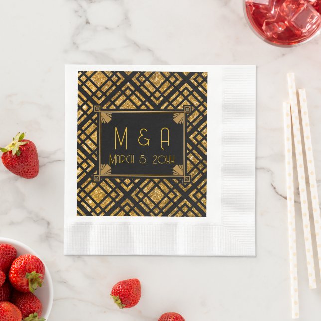 Guardanapo De Papel Art Deco Black and Dourado Wedunch Napkins (Insitu)
