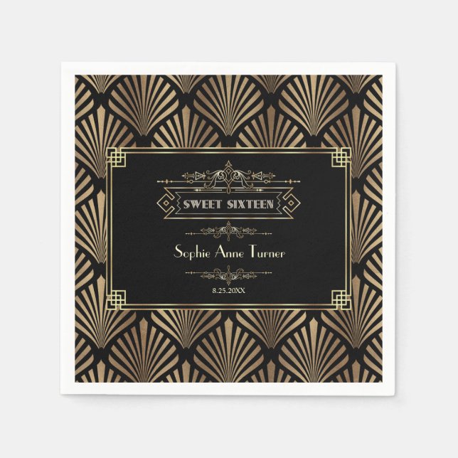 Guardanapo De Papel Art Deco Black Gatsby 1920 Doce Dezesseis (Frente)